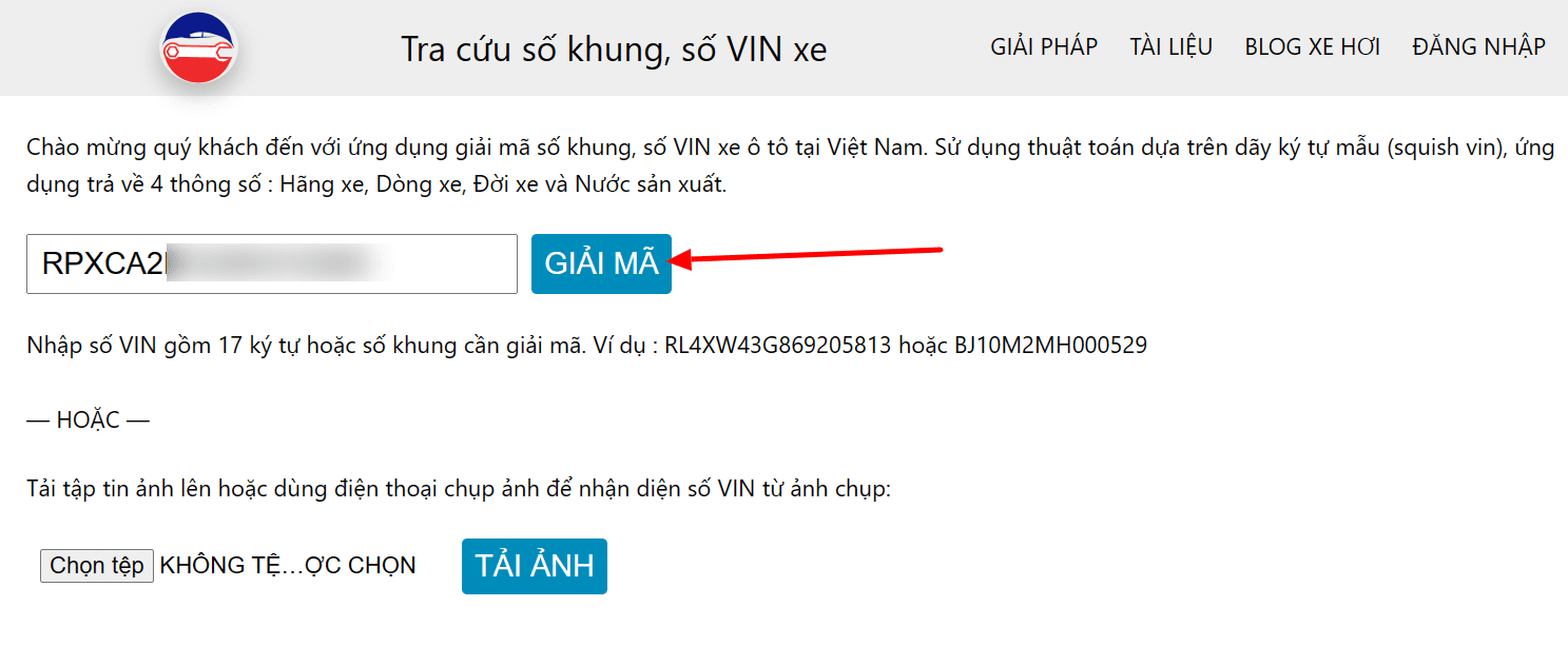 Tra cứu số VIN ô tô